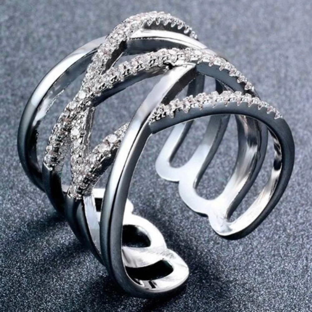 Silver & Rhinestones Stacked Ring - Picture 2 of 4